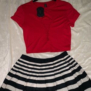 Stripe skirt with red top